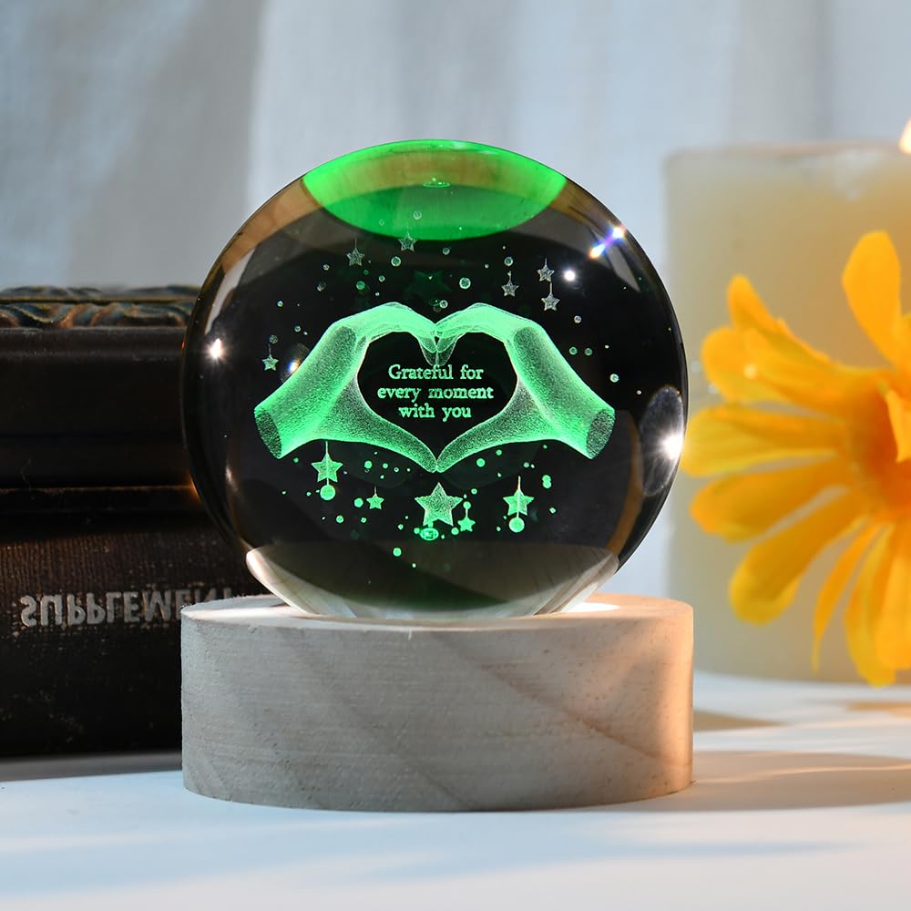 3D Fairy Crystal Ball 60mm Glass Fairy with Flower Night Light Gifts for Girl Women with Light Base