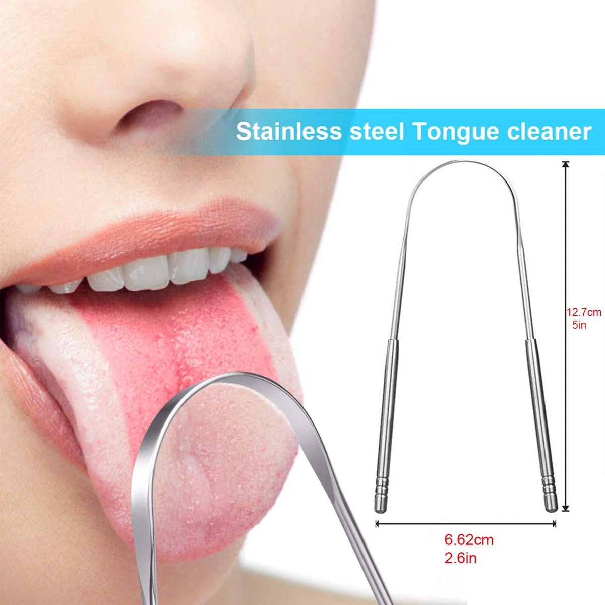 Tongue Scraper Stainless Steel,Tongue Cleaners Fresh Breath Restored Taste U Size(2Pcs)