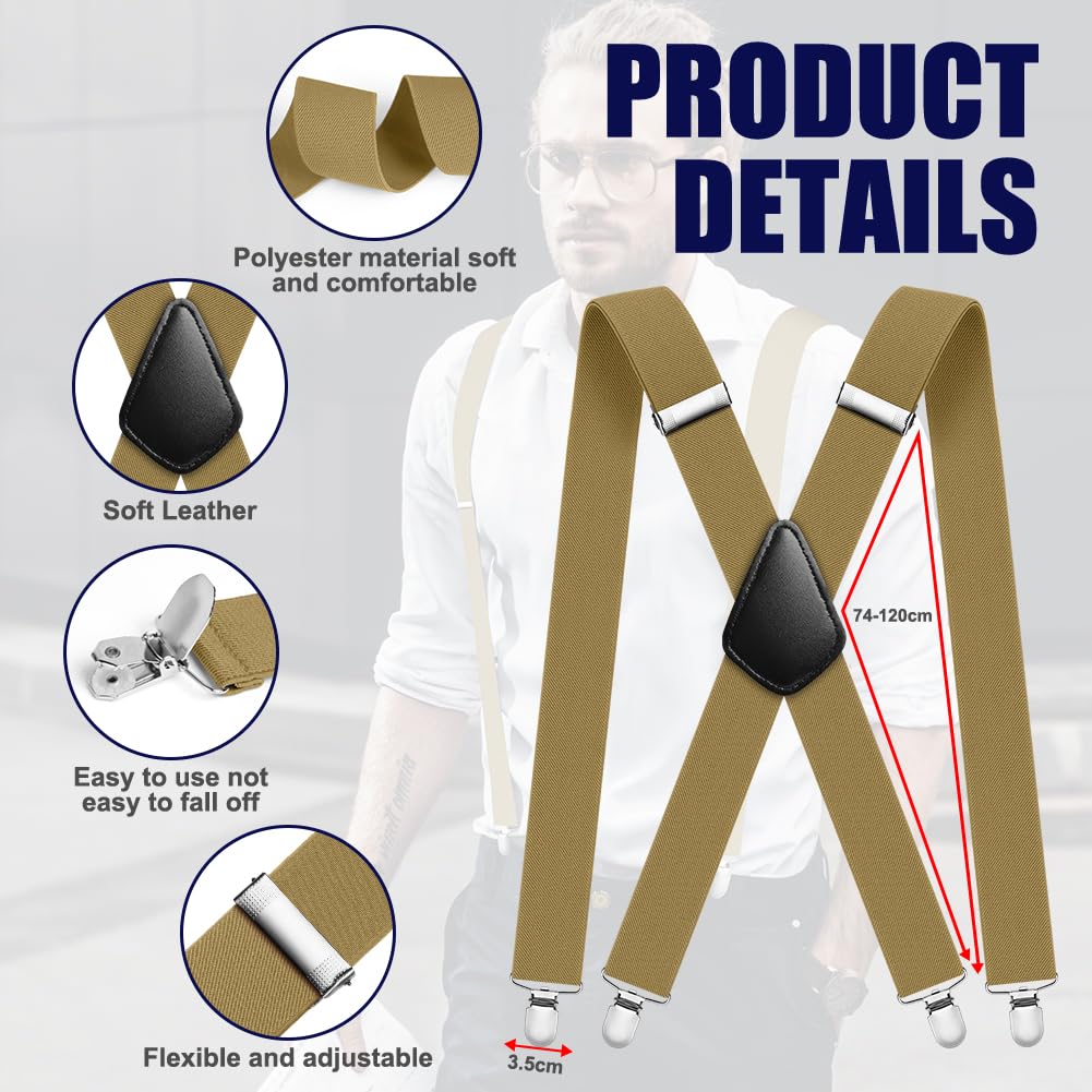 Aomig Mens Braces, Mens Suspenders with Strong Metal Clips, 3.5cm Wide Heavy Duty Suspenders for Men Women Business Wedding Casual
