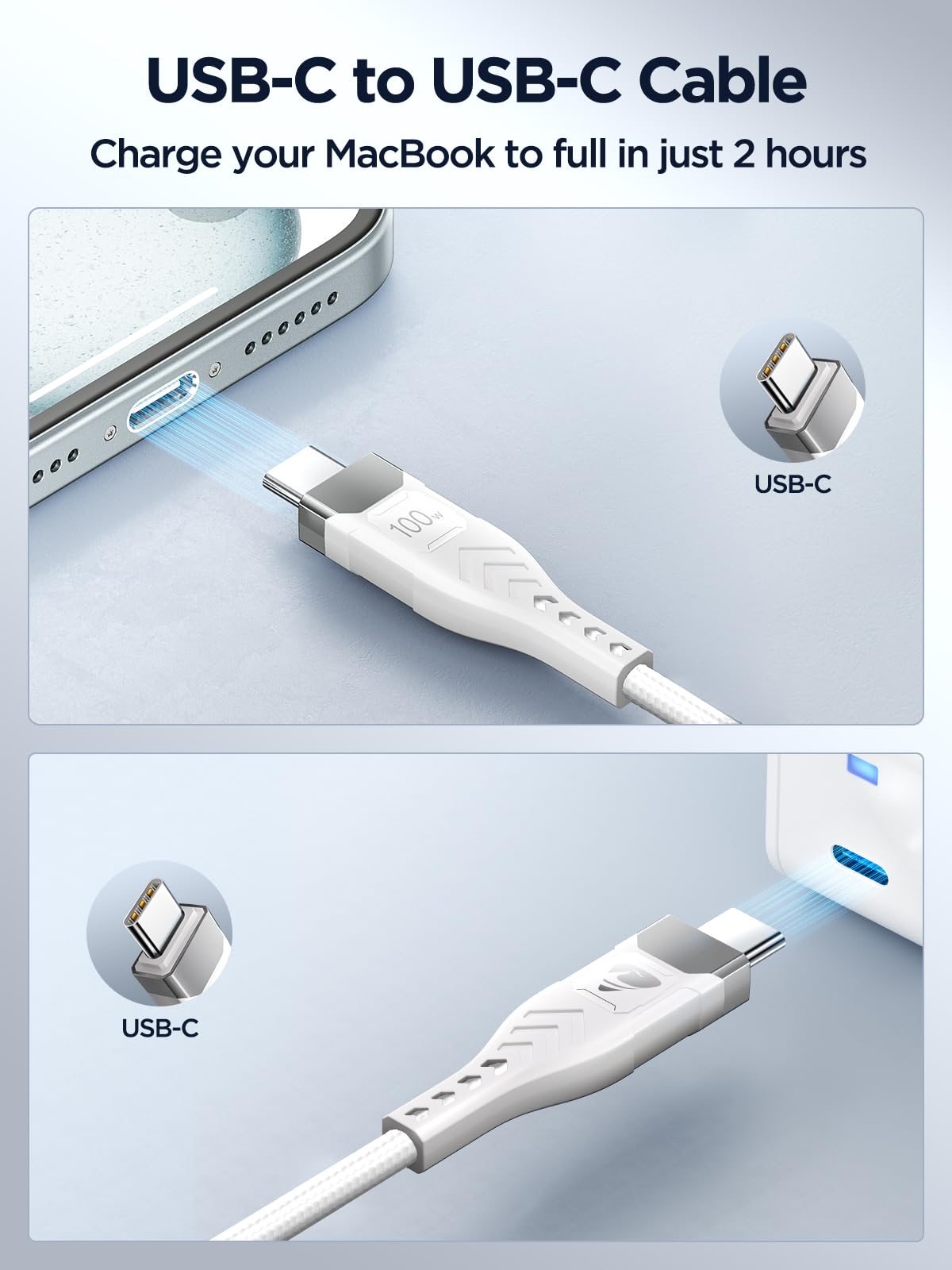 USB C to USB C, 100W 5A Fast Charging Cable [2Pack/2M] USB Type C Charger Fast Charge Lead Usbc to Usbc Cable for iPhone 15 16 17 Pro Max Plus iPad Pro MacBook Samsung Galaxy S23 S22 S24 S25 Ultra etc