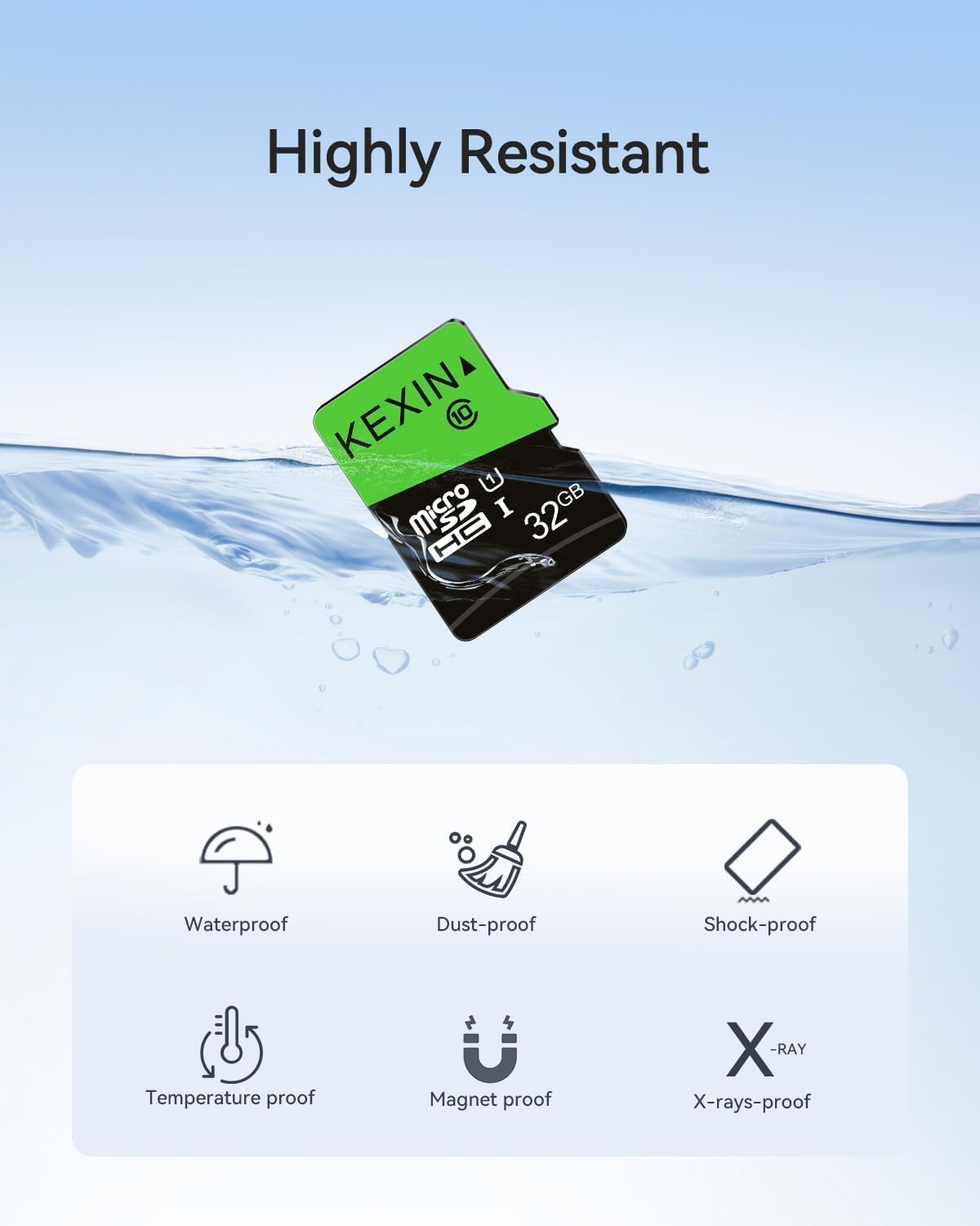 KEXIN Micro SD Card 32GB, MicroSDHC Memory Card UHS-I Up to 80MB/s Read, Class 10 C10 U1 TF Card for Camera, Smartphone, Security System, Drone, Tablet (Black Green)