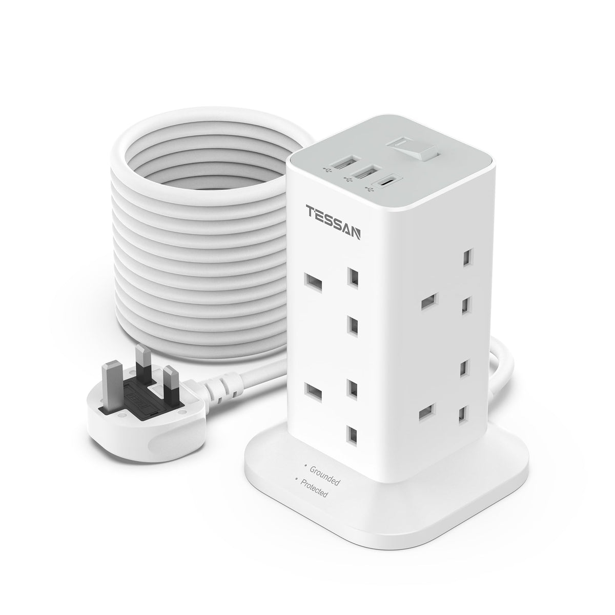 TESSAN Tower Extension Lead with USB C Slots