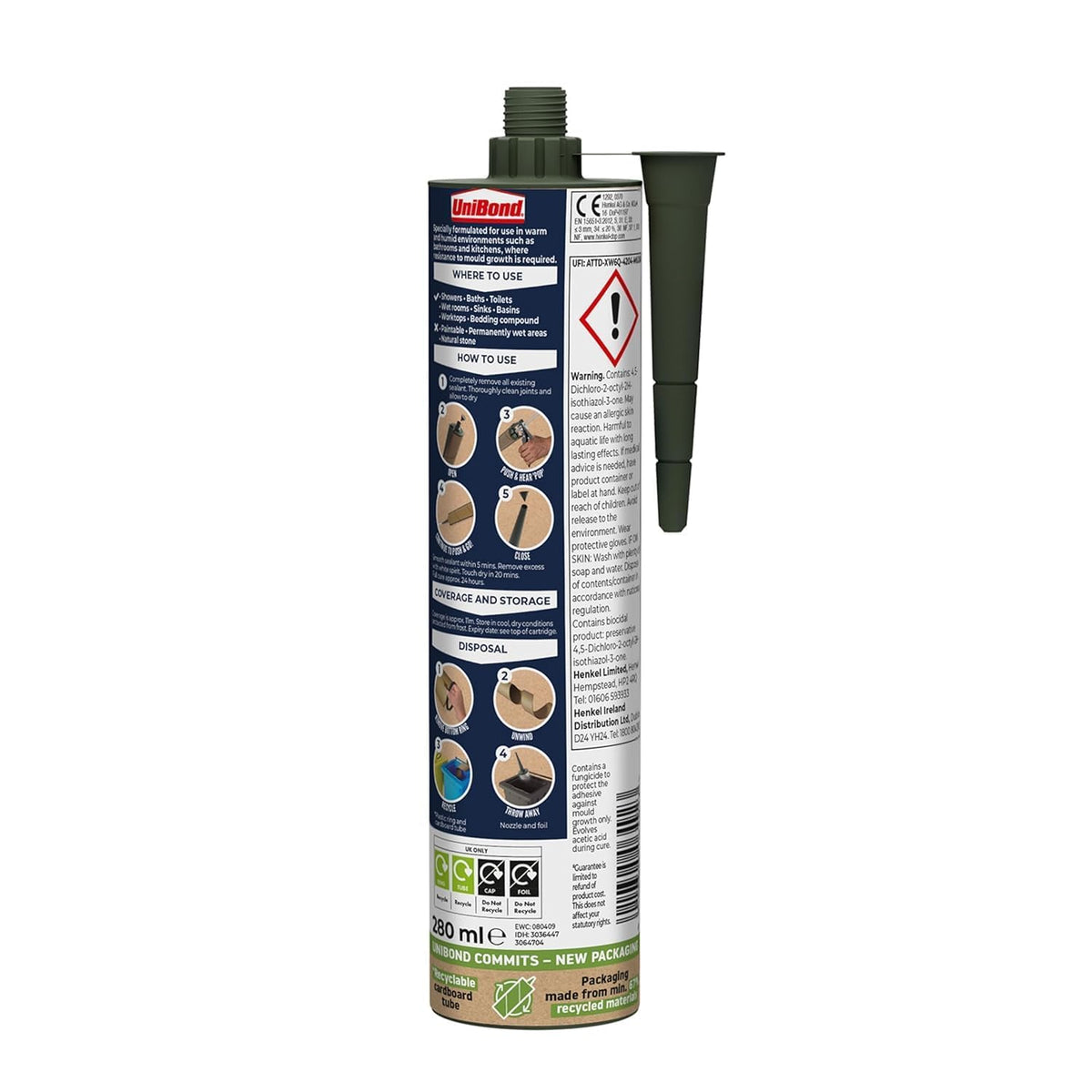 UniBond Kitchen and Bathroom, Mould-Resistant Transparent Sealant, 280 ml