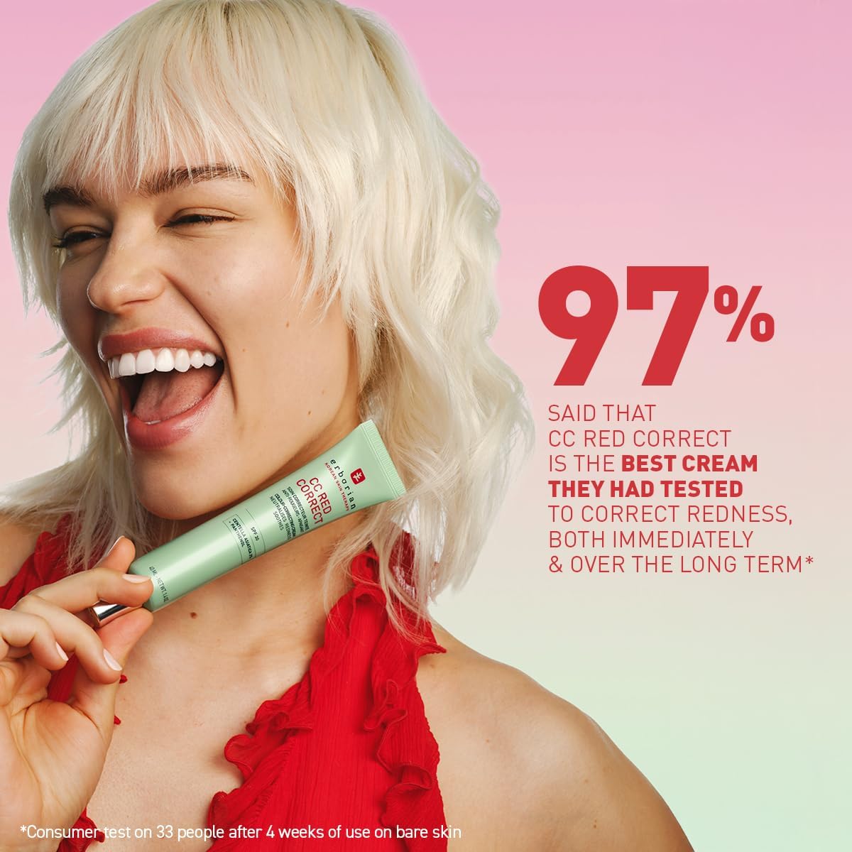 Erborian - CC Red Correct - Anti Redness Tinted Face Cream with Centella Asiatica Panthenol and Bisabolol - Green Neutralizing Shade with SPF 30 - Light Coverage - Korean Cosmetic