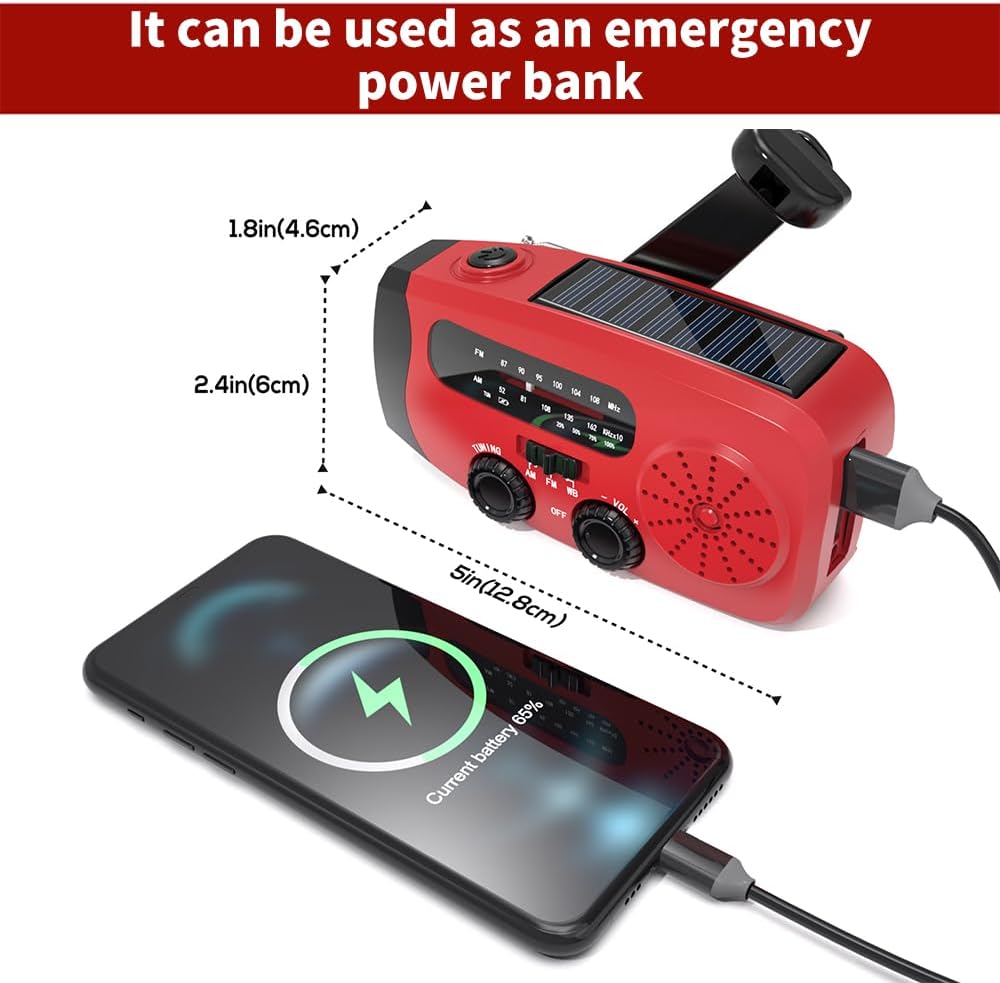 Wind Up Radio, Solar Emergency Radio, Portable Hand Crank Radio Torch