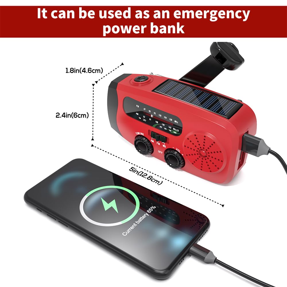 Wind Up Radio, Solar Emergency Radio, Portable Hand Crank Radio Torch