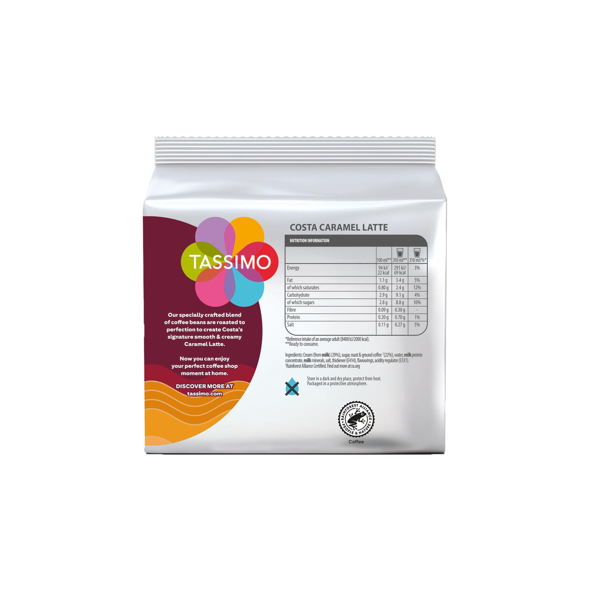 Tassimo Costa Latte Medium Roast Coffee Pods, Pack of 5, Total 40 Cups