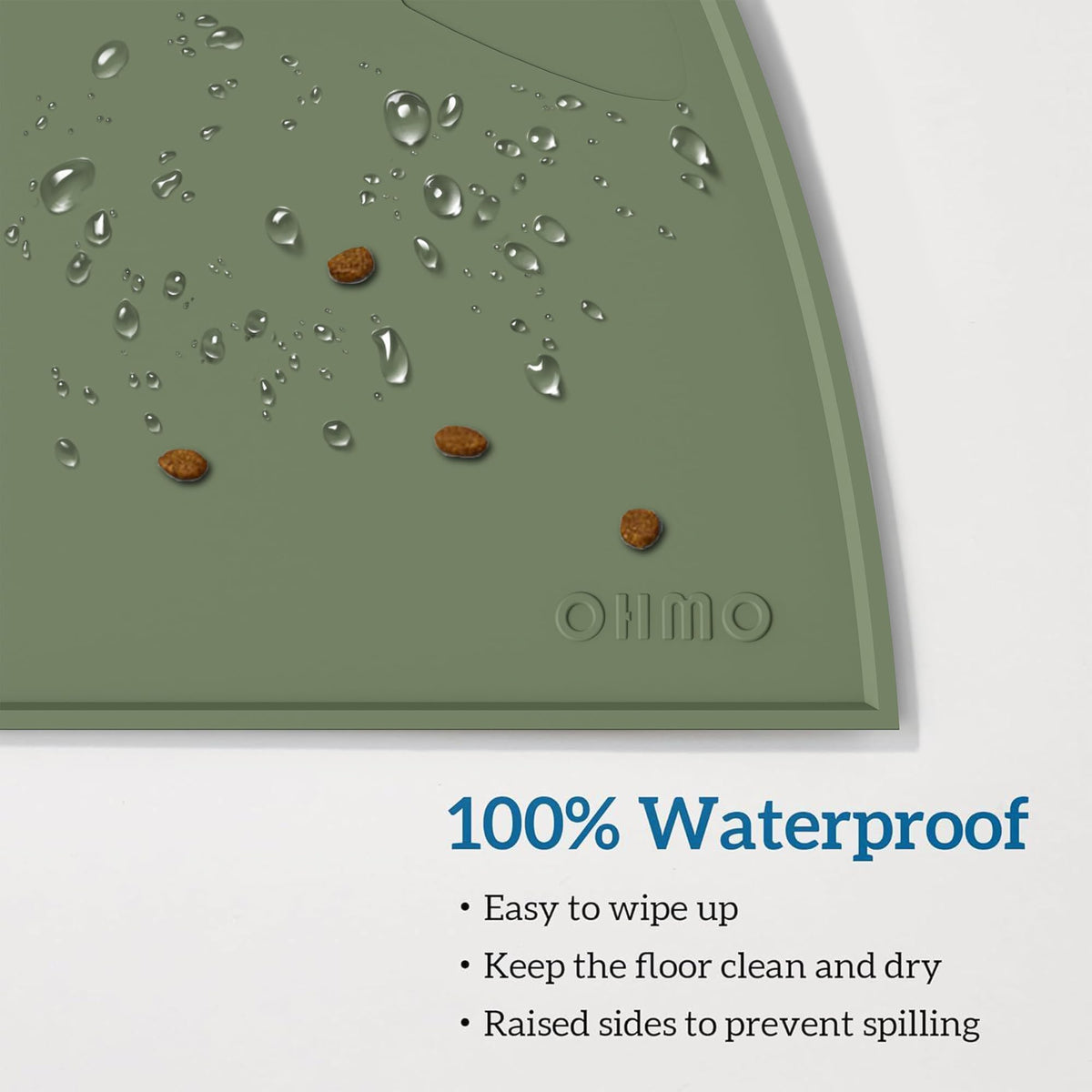 OHMO Silicone Cat Food Mat for Food&Water Bowls, 46x25cm, Camo Green
