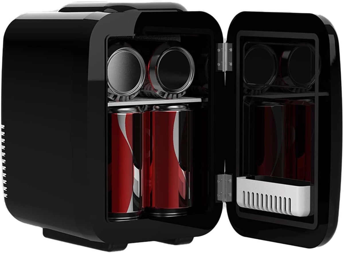 Crystals 4/10/15L Litre Mini Fridge, Table Top Small Fridge Cooler & Warmer for Car Bedrooms Desk Office, 12V DC - 220 AC, Mini Fridge for Bedrooms – Energy Efficient (Black, 4L Litre)