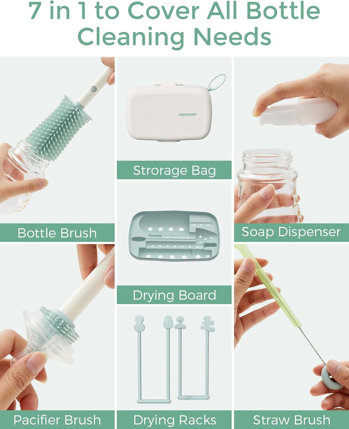 Momcozy Bottle Brush Set - Baby Bottle Cleaner Kit with Silicone Brush