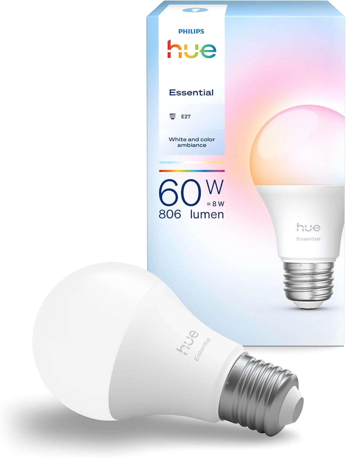 Philips Hue Essential Smart A60 LED Bulb, E27, B22 Bulb, 1 Pack