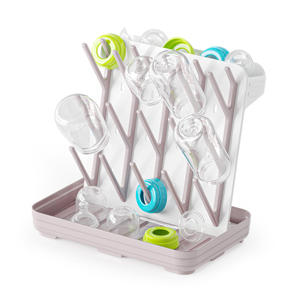 SpaceAid Baby Bottle Drying Rack with 20 Hooks, White and Gray