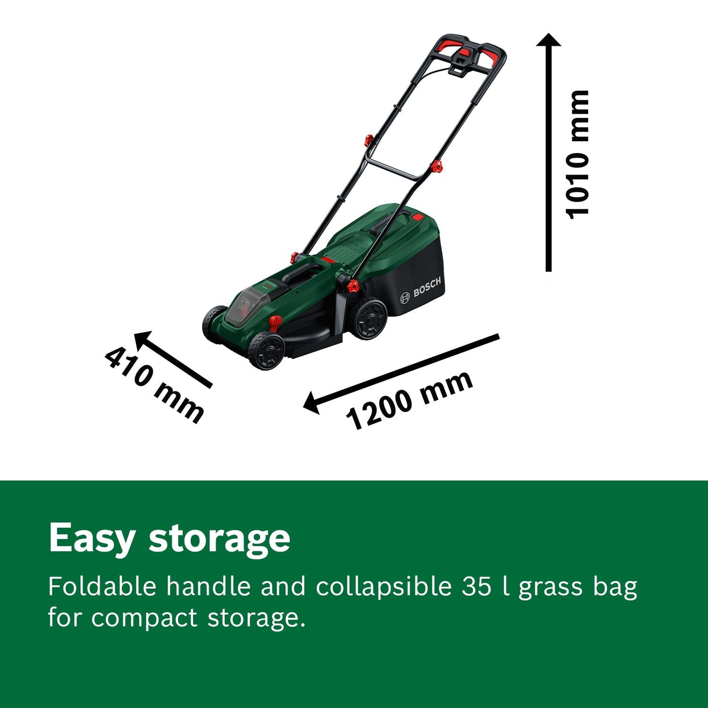 Bosch Cordless Lawn Mower ROTAK18V-32 (Cutting Width: 32 cm, Height of Cut: 25-65 mm, 35 l Fabric Grass Bag, Mulch plug, without Battery)