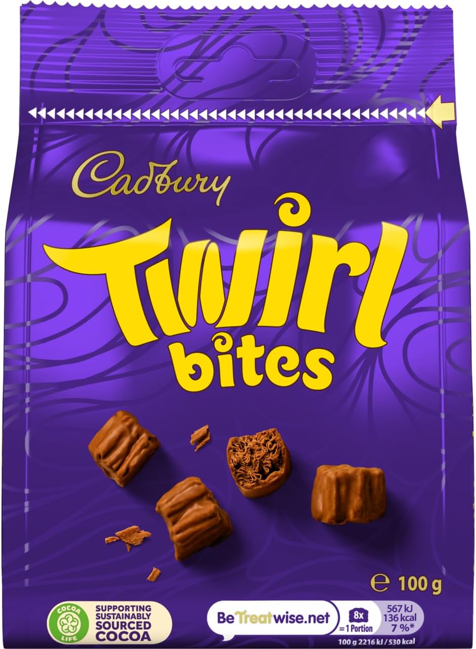 Cadbury Milk Chocolate Twirl Bites, Sharing Bag, 100 g (Pack of 1)