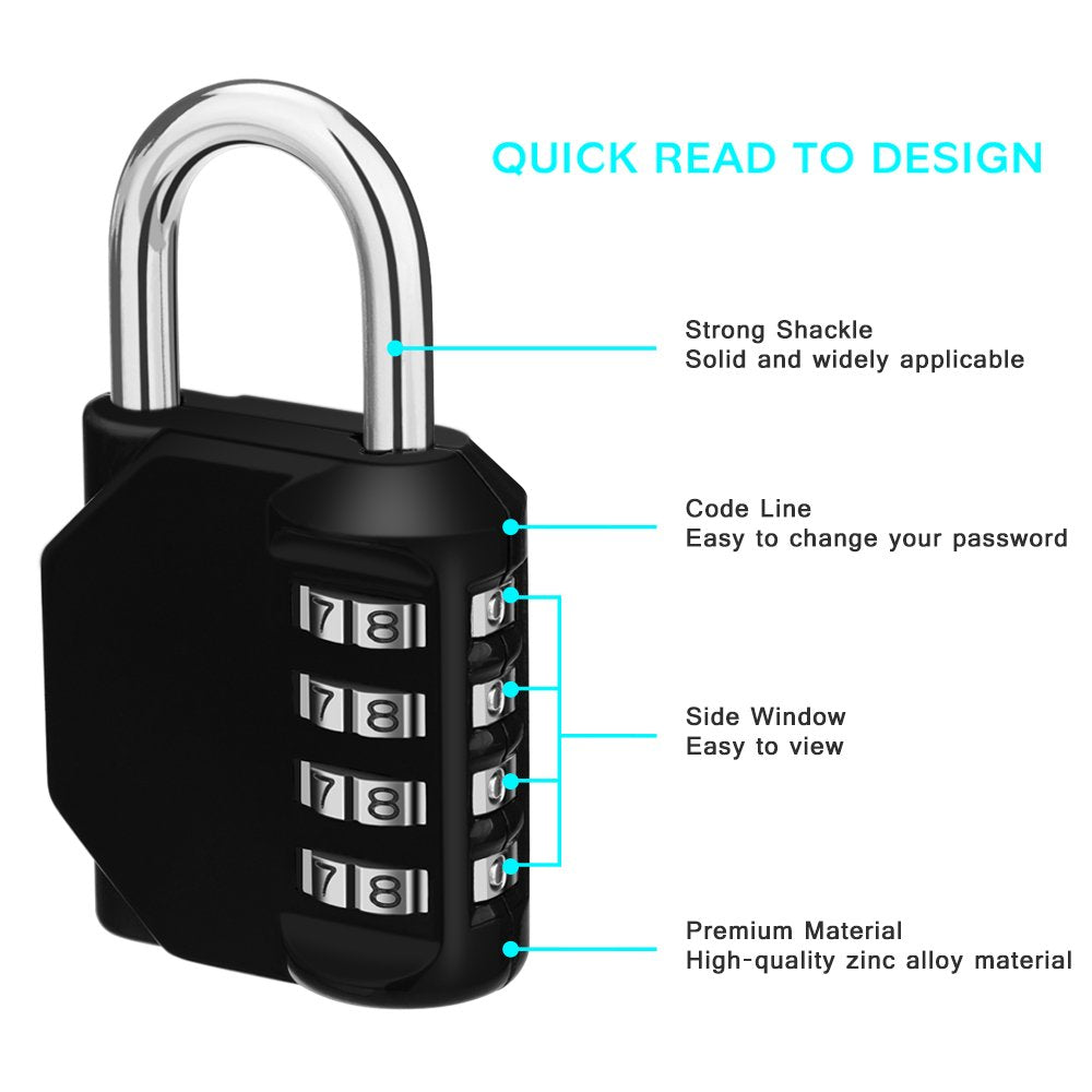 ZHEGE Combination Padlock, 4 Digit Coded Padlock (Sky Blue)