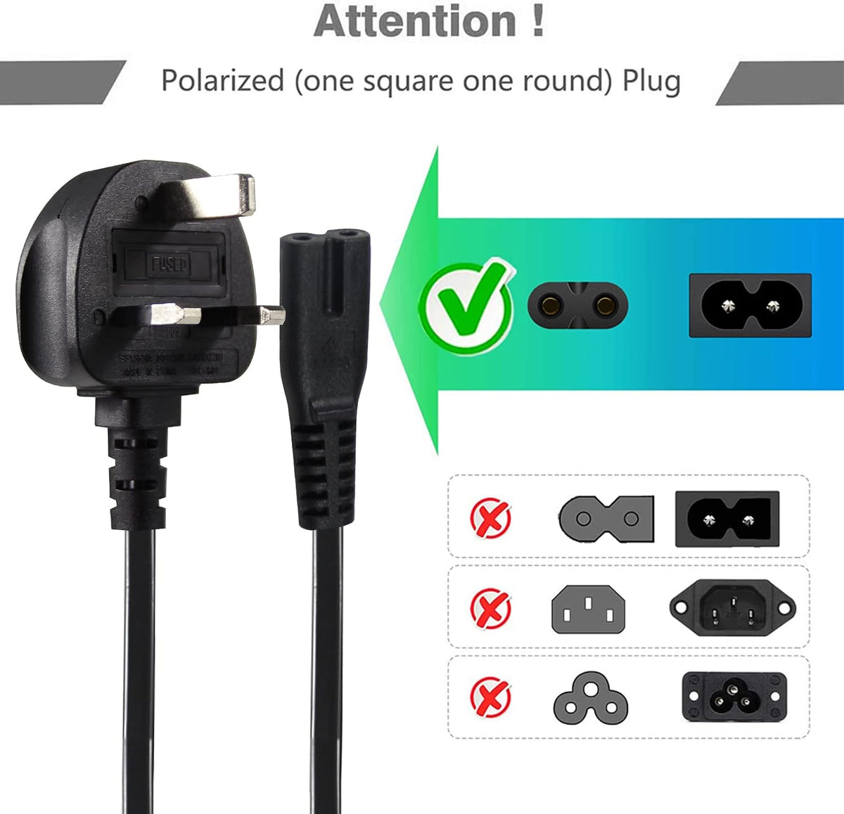 power 5M UK 3PIN Plug to IEC C7 Figure 8 Replacement Mains Cable Compatible with PS5, Xbox Series X, tv, Samsung, LG, Sony