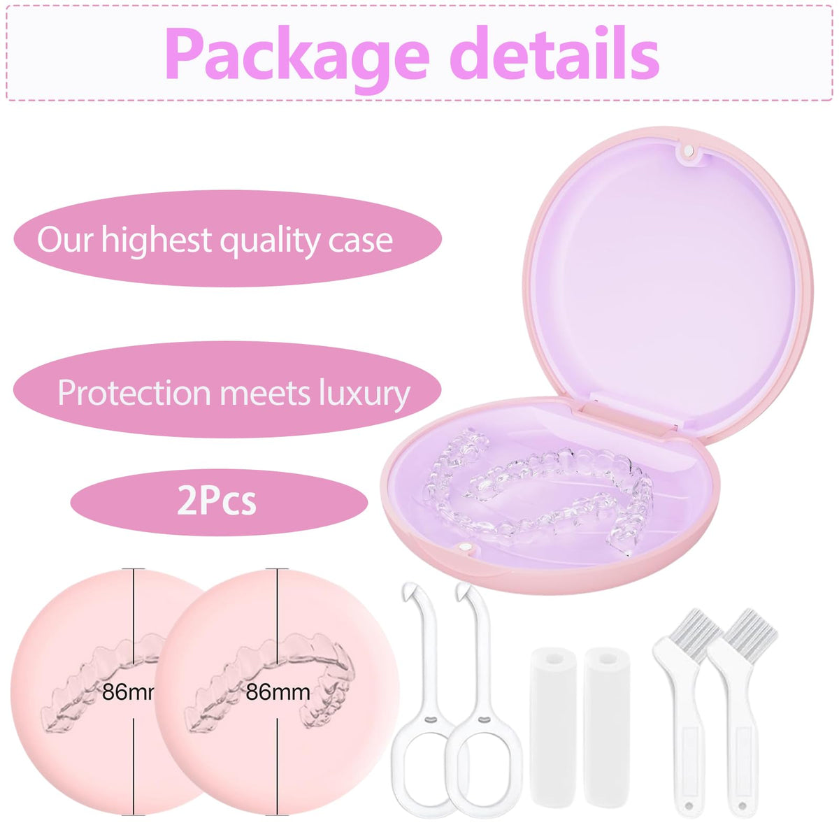 Retainer Case, Slim Aligner Cases for Invisalign, Mouthguard Case with Removal Tools& Aligners Chewies& Brush, Removable Inner Tray Silicone for Easy Cleaning (Pink)