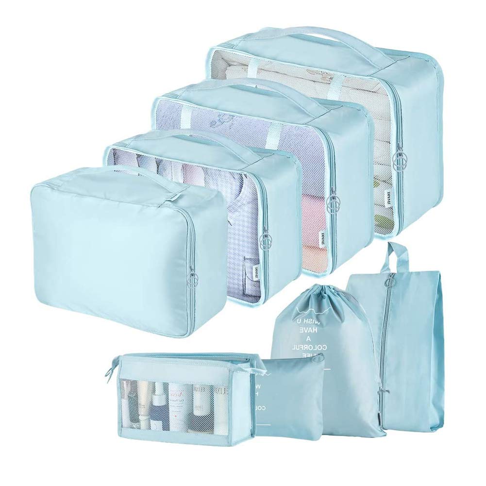 Travel Packing Cubes, Toifucos Multifunction 8pcs/set Luggage Organiser Compression Suitcase Essential Bag, Dark Gray
