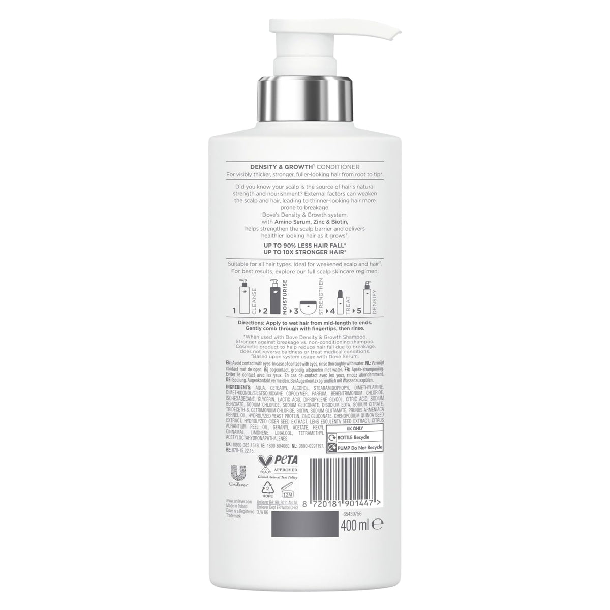 Dove scalp + hair therapy Density & Growth¹ Conditioner hair care with Amino Complex, Zinc and Biotin for up to 90% less hair fall 400 ml