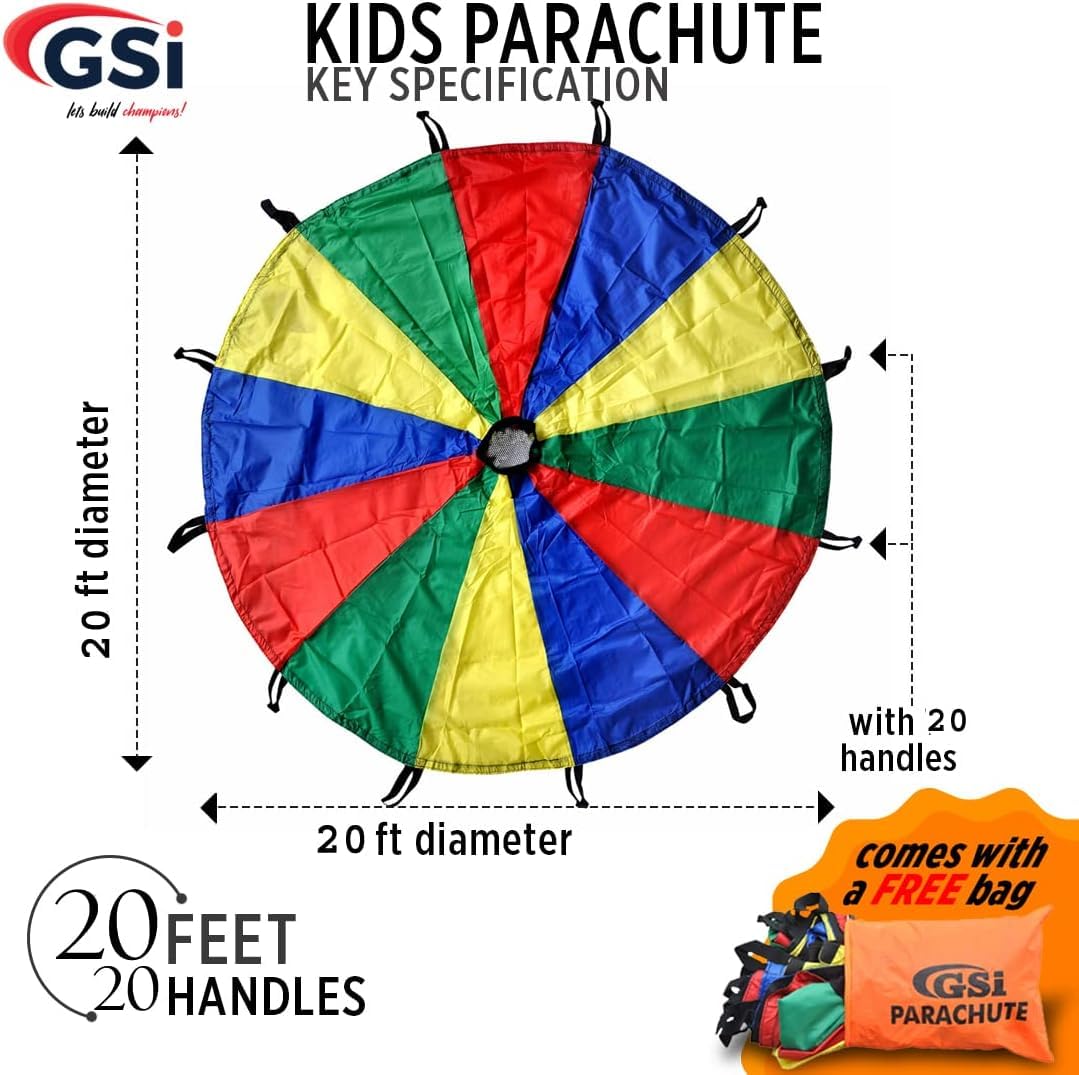 GSi Kids Play Parachute Rainbow Parachute Toy Tent Game for Kids Gymnastics Cooperative Play and Outdoor Playground Activities (6 Feet)