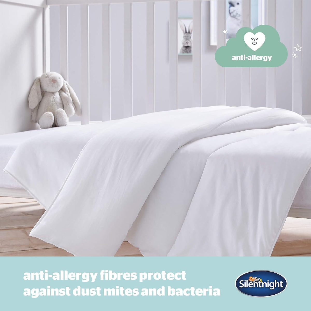 Silentnight Safe Nights Cot Bed Duvet 4 Tog – Anti Allergy Lightweight Soft Snug Nursery Quilt for Children, Kids, Toddlers – Hypoallergenic and Machine Washable – 150x120cm