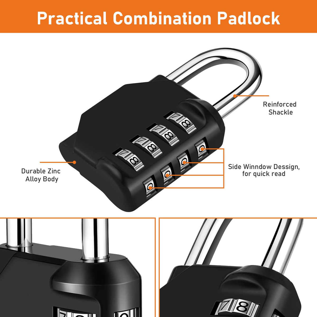 NAGE Padlocks with Code, Combination Lock 4 Digit Gym Locker (1P, Red)