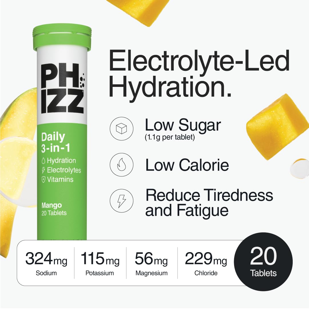 Phizz Electrolytes, Multivitamin & Hydration Tablets - 60 Effervescent Rehydration Electrolyte Tablets - 18 Vitamins & Minerals, Vitamin C, Vegan, Vegetarian & Low Calorie (Lemon, 60 Tablet)