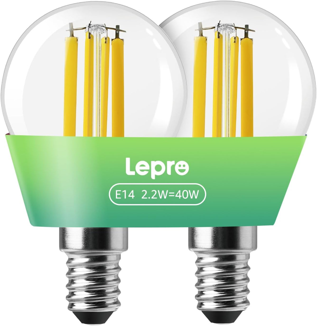 Lepro E14 Golf Ball Bulb A-Rated, Warm White, 2.2W = 40W, 470LM, Pack of 2