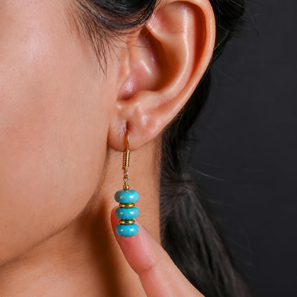 Gempires Natural Gemstone Rondelle Bead Earrings for Women | 8mm Beaded Drop Dangle Earrings | Gold Plated Hypoallergenic Hook Jewelry | Handmade Lightweight Crystal Earrings