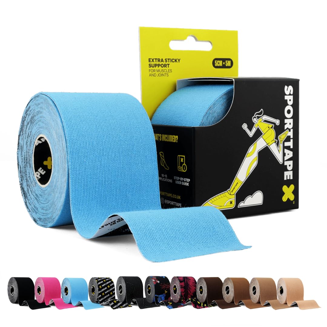 SPORTTAPE Kinesiology Tape, 5cm x 5m, Black - Waterproof, Hypoallergenic