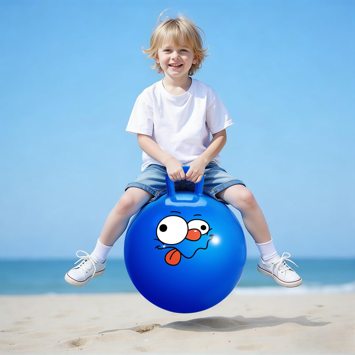 Vastoy 20 Inch Space Hopper Ball for Kids 6-9 Years - Anti-Slip Space Hopper with Hand Pump, Bouncy Inflatable Ride On Toy for Indoor Outdoor Fun, for Children (Blue Eyes)
