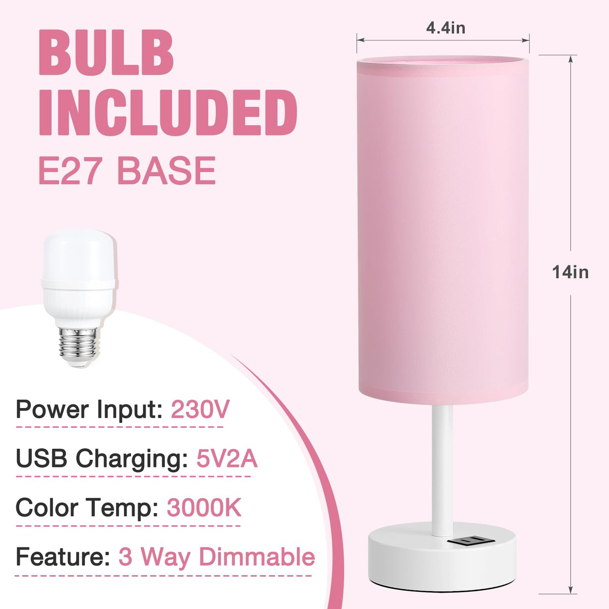 Aooshine Grey Table Lamp, 3-Way Dimmable, USB A + C Charging