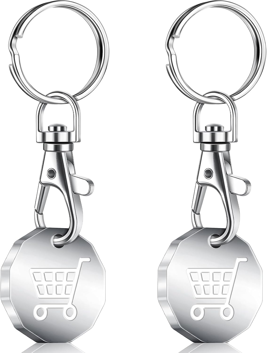 Caianwin Trolley Token Stainless Steel Trolley Coin UK Pound for Removable Supermarket Keyrings – 12 Sided Shopping Carts Key Clip Ideal for Shopping Basket Locker