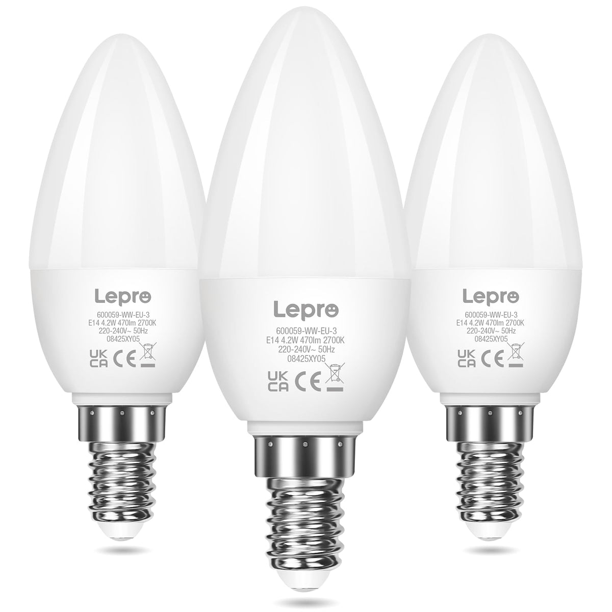 Lepro C37 E14 LED Light Bulb, Warm White 2700K, 4.2W=40W, 470LM, Pack of 6