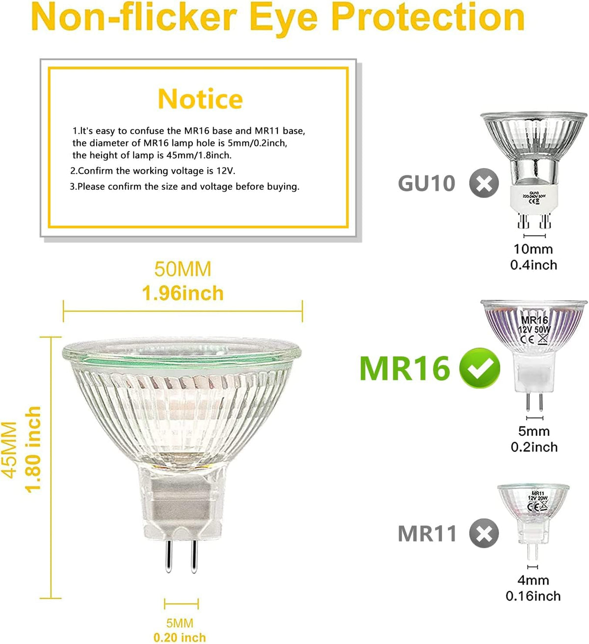 MR16 Halogen Bulbs, （6 Pack） 12V 35W Gu5.3 Halogen Light Bulbs Dimmable Glass Cover for Ceiling Light, 2 Pin Light Bulbs 2700K Warm White