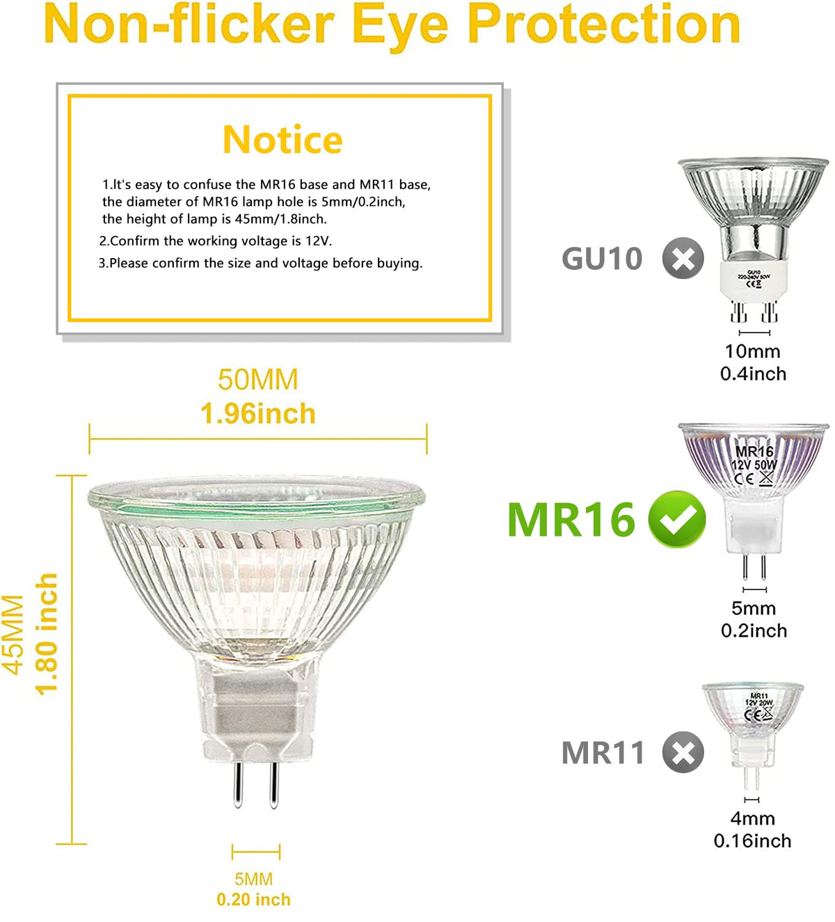 MR16 Halogen Bulbs, （6 Pack） 12V 35W Gu5.3 Halogen Light Bulbs Dimmable Glass Cover for Ceiling Light, 2 Pin Light Bulbs 2700K Warm White