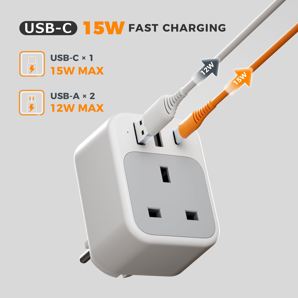 TESSAN UK to Italy Plug Adapter, Grounded Type L Travel Adaptor with USB C