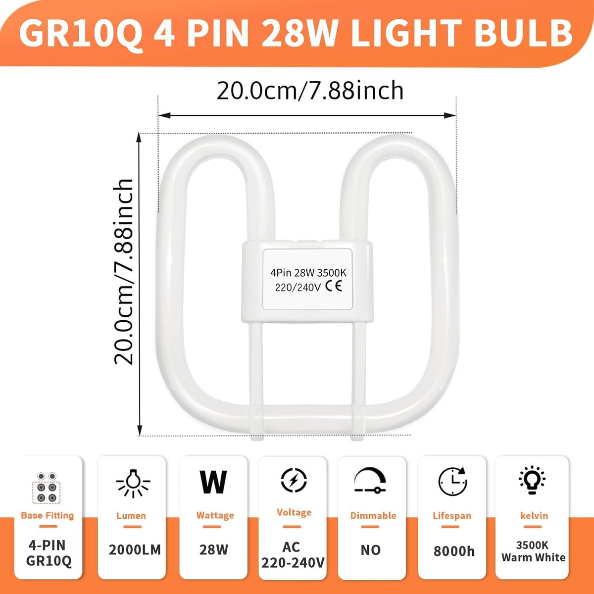 Akynite 16W 2D Square 2-Pin GR8 Cap Daylight White 6500k Compact Fluorescent Lamp, AC 230V, CFL 2 Pin Light Bulb, not dimmable, GR8 DD Flat Butterfly Bulb for Flush Ceiling Light, 1 Pack