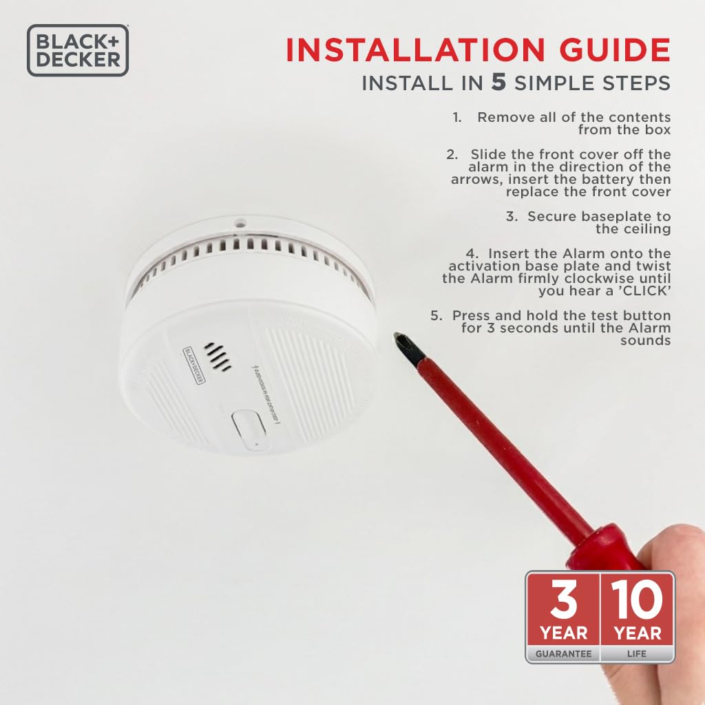 BLACK+DECKER Smoke Alarm 2 Pack for Home 10 Year Life, Replaceable Battery