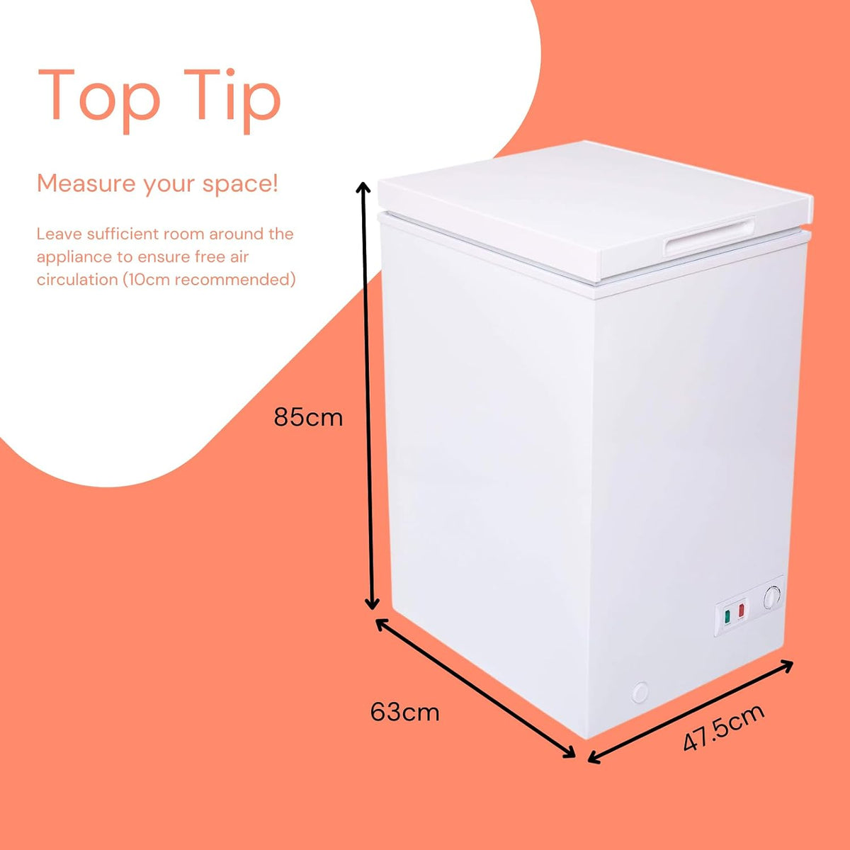 SIA Chest Freezer 80L, Removable Wire Basket, Freestanding, White, CHF100W