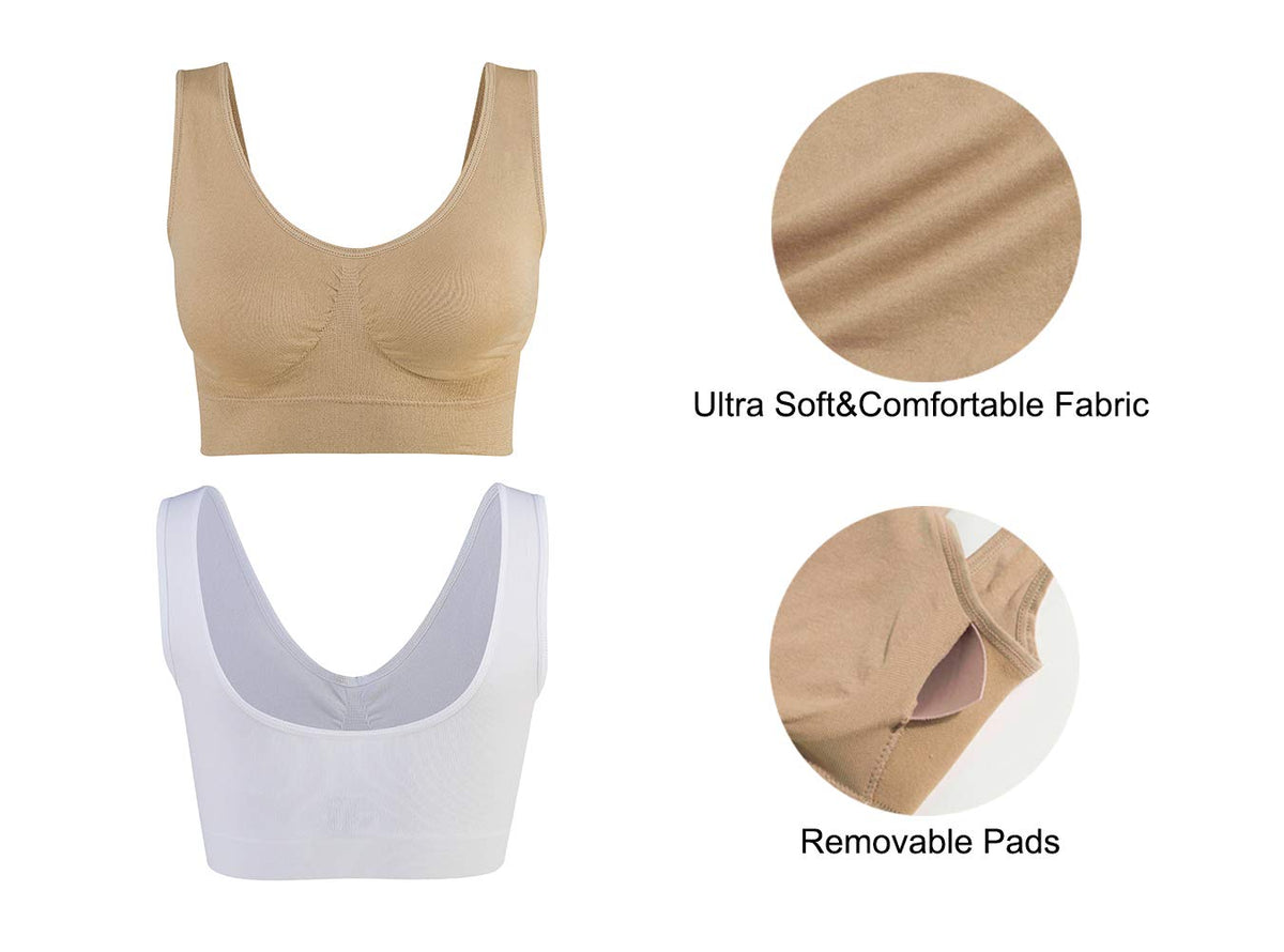 Lemef 3-Pack Seamless Sports Bra Wirefree Yoga Bra with Removable Pads for Women