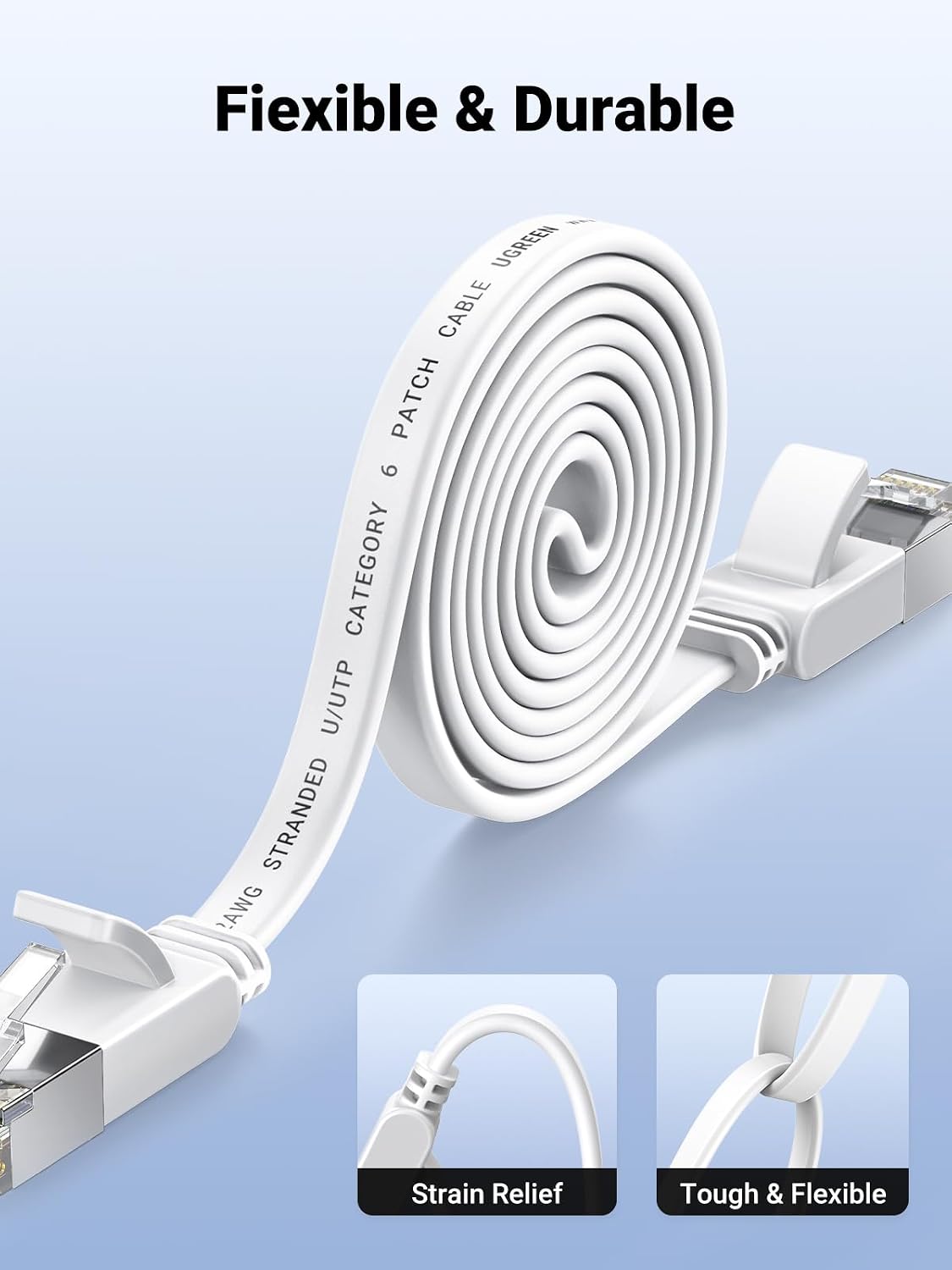 UGREEN Ethernet Cable 10M, Flat RJ45 LAN Gigabit Cat 6 Internet Cable
