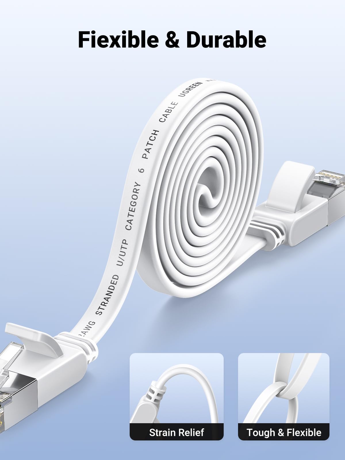 UGREEN Ethernet Cable 10M, Flat RJ45 LAN Gigabit Cat 6 Internet Cable