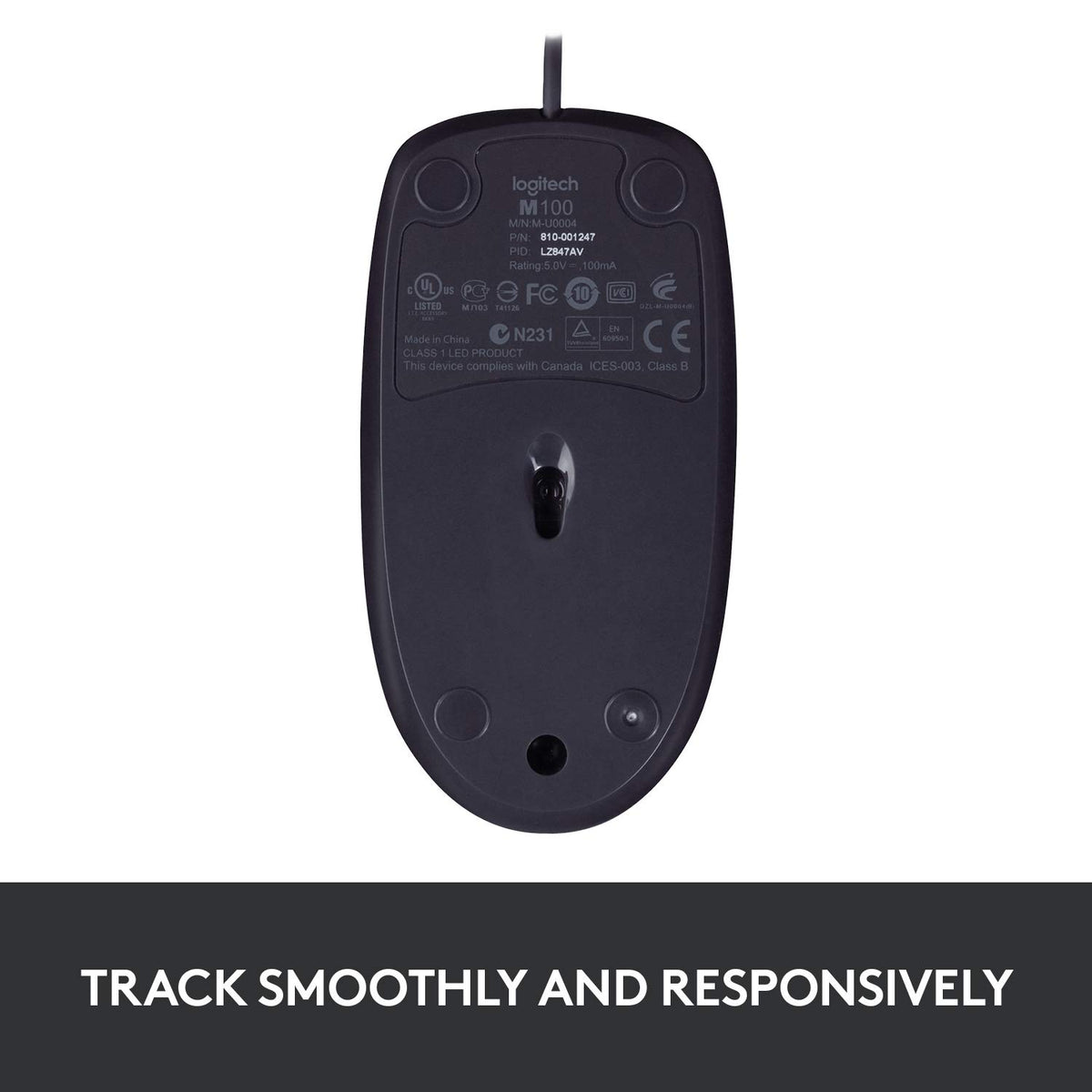 Logitech B100 Wired Mouse, USB Port, 800 DPI Optical Sensor, 3 Buttons, for Left and Right Handers, PC/Mac - Black (Optical Business Mouse | Pack of 5)
