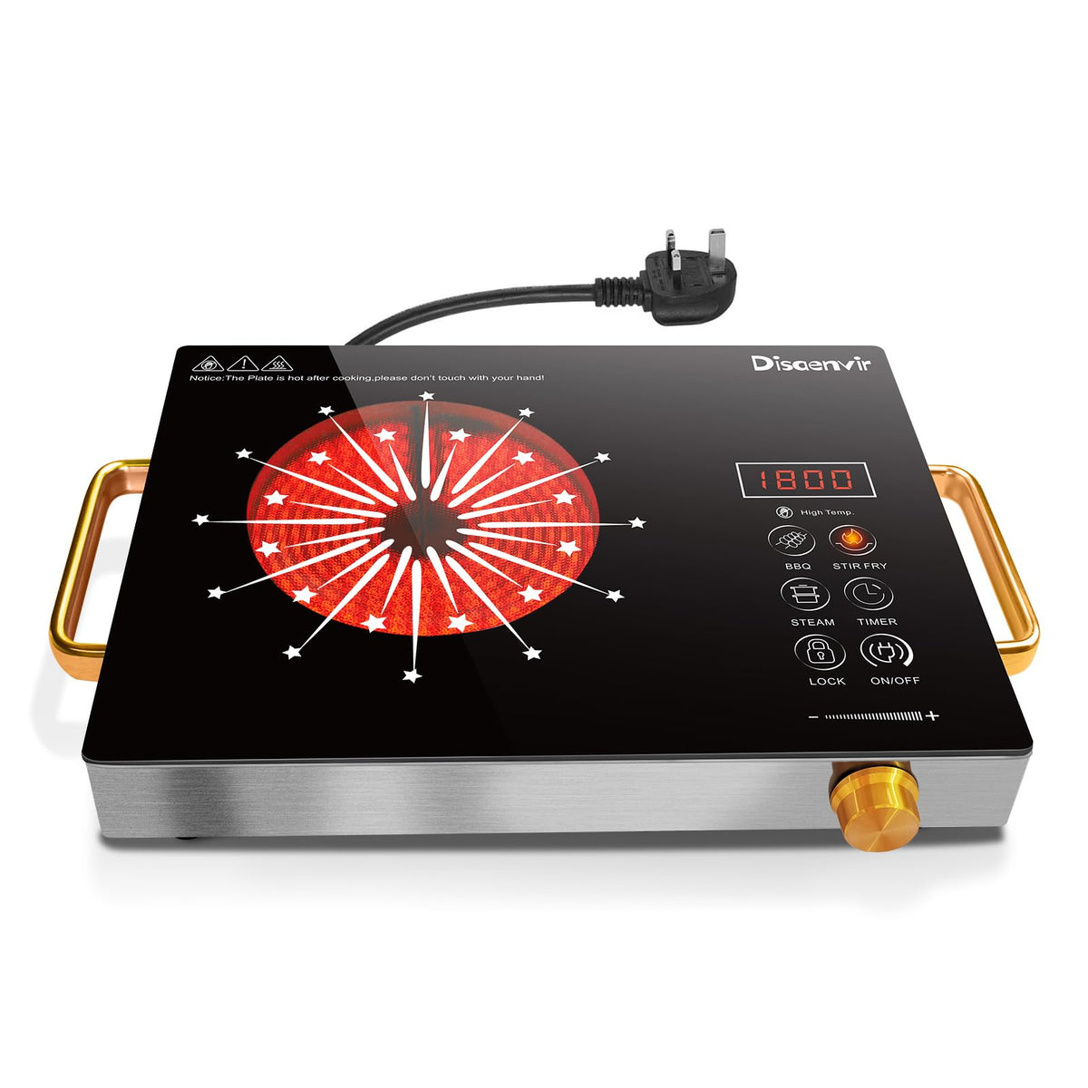 Double Ceramic Hob with Handle, Plug in 2 Ring Electric Hob
