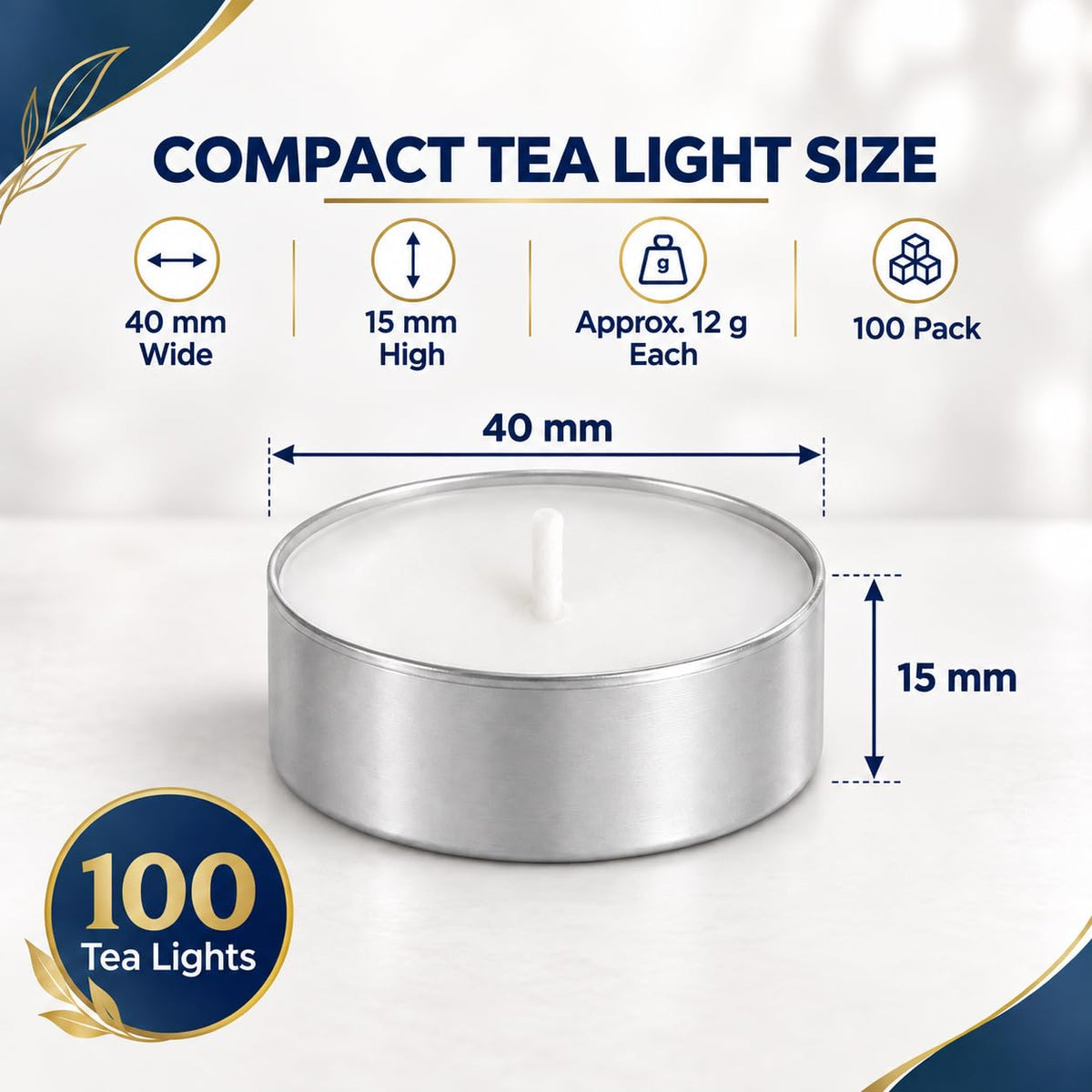 Unscented 8-Hour Tea Light Candles, 50 Pack, Cotton Wicks