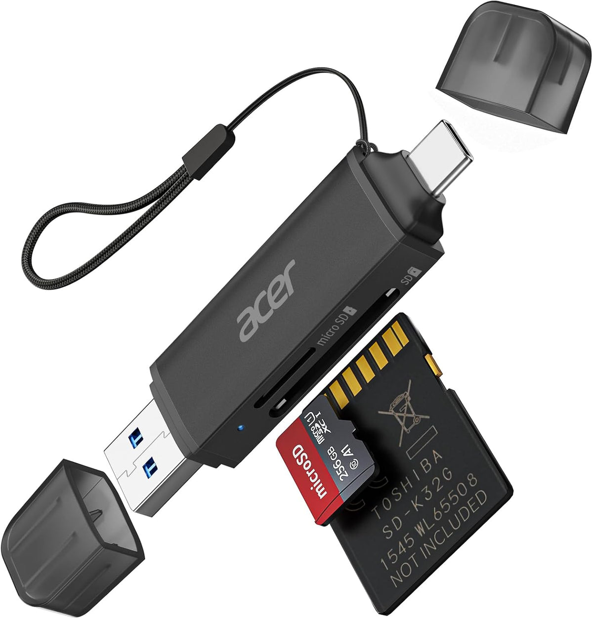 Acer SD Card Reader, USB C & USB 3.0 Memory Card Reader Adapter, Black