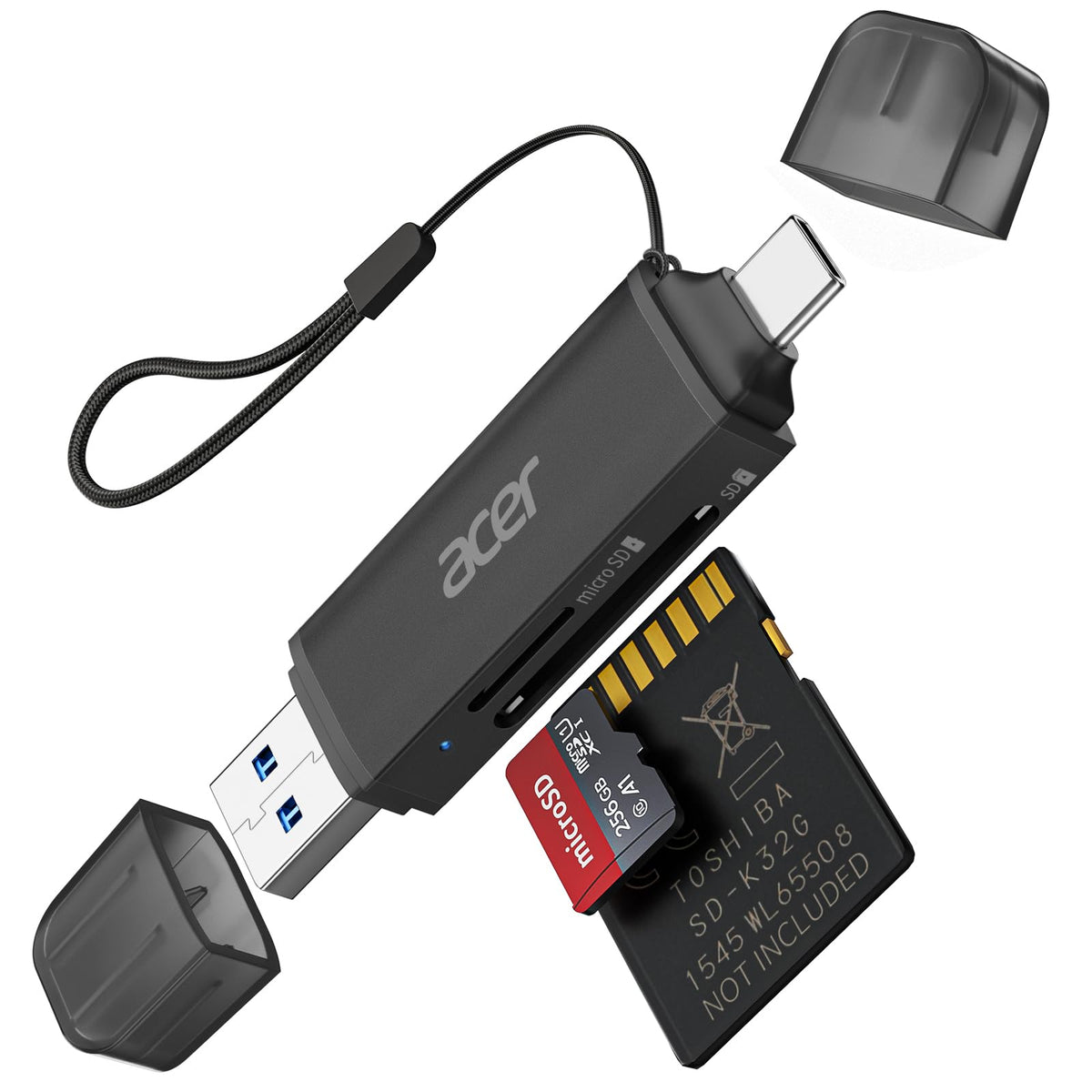 Acer SD Card Reader, USB C & USB 3.0 Memory Card Reader Adapter, Black