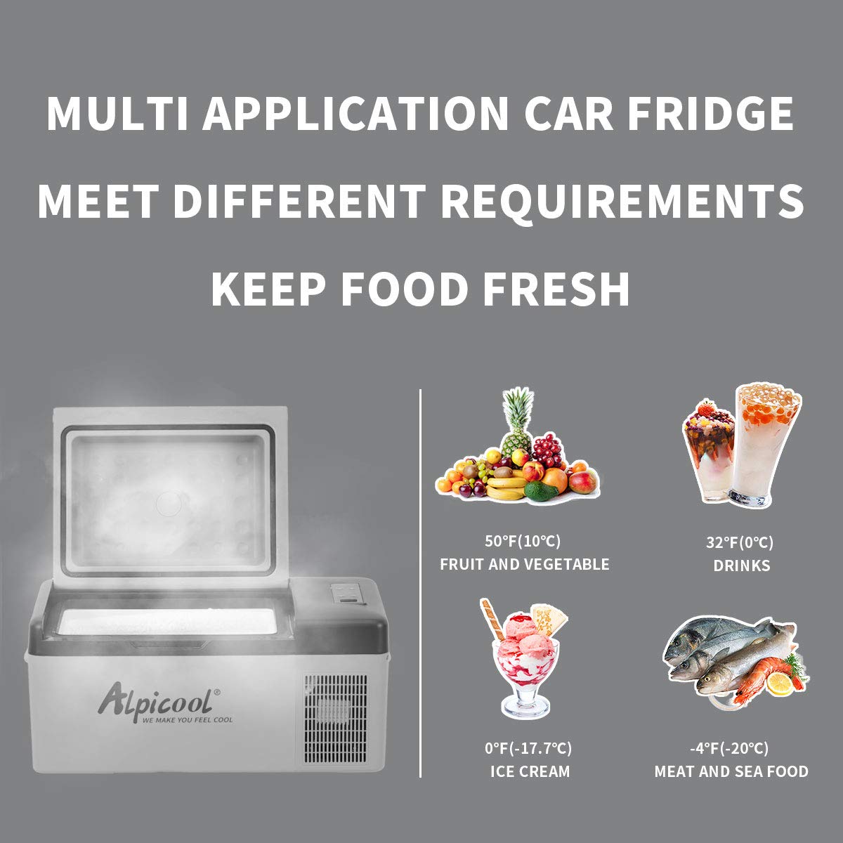 Alpicool 20L Car Fridge Freezer Portable Compressor Refrigerator, 12/24V DC & 230V AC Camping fridge -20℃~20℃ with APP Control, Energy Saving cooler for Caravan, Camping, Home, RV