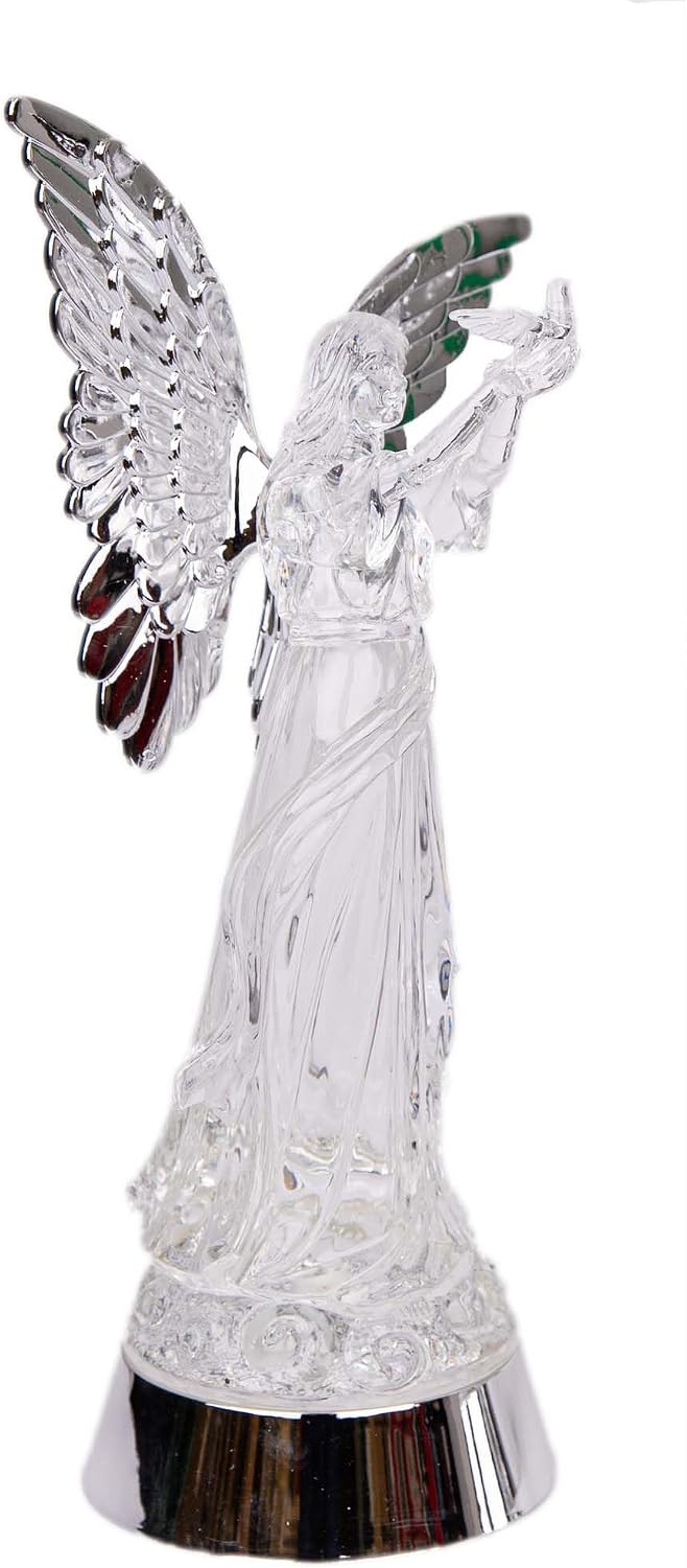33cm LED Light Up Angel Figure – Batter Operated Swirling Glitter Water Spinner Snowglobe - Acrylic Tabletop Ornament Christmas Home Decorations